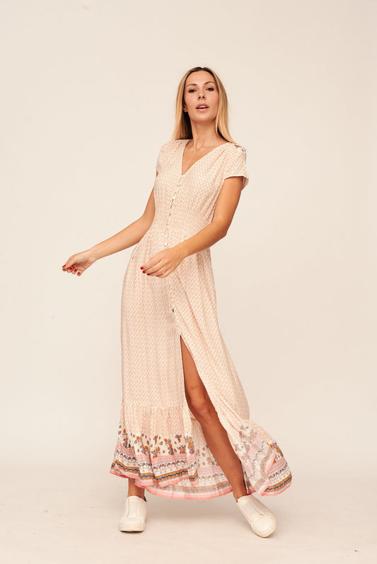 11930 Vestido largo rosa pastel