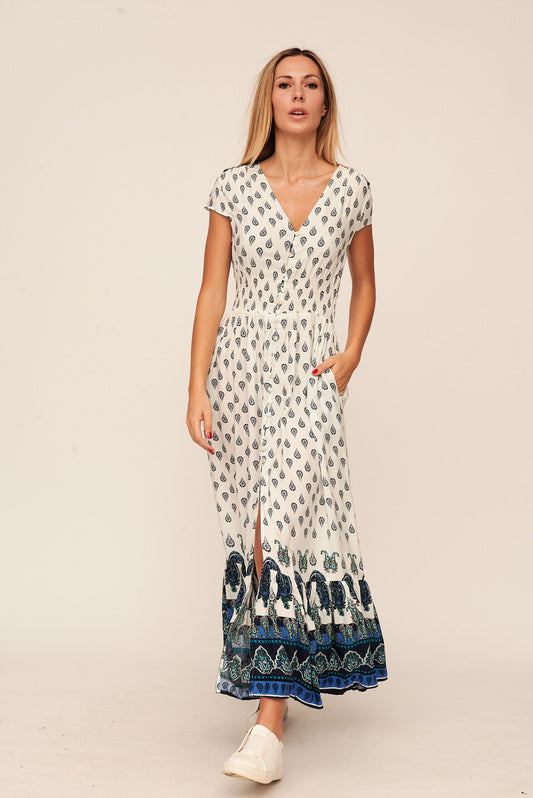 11966 Vestido largo blanco paisley